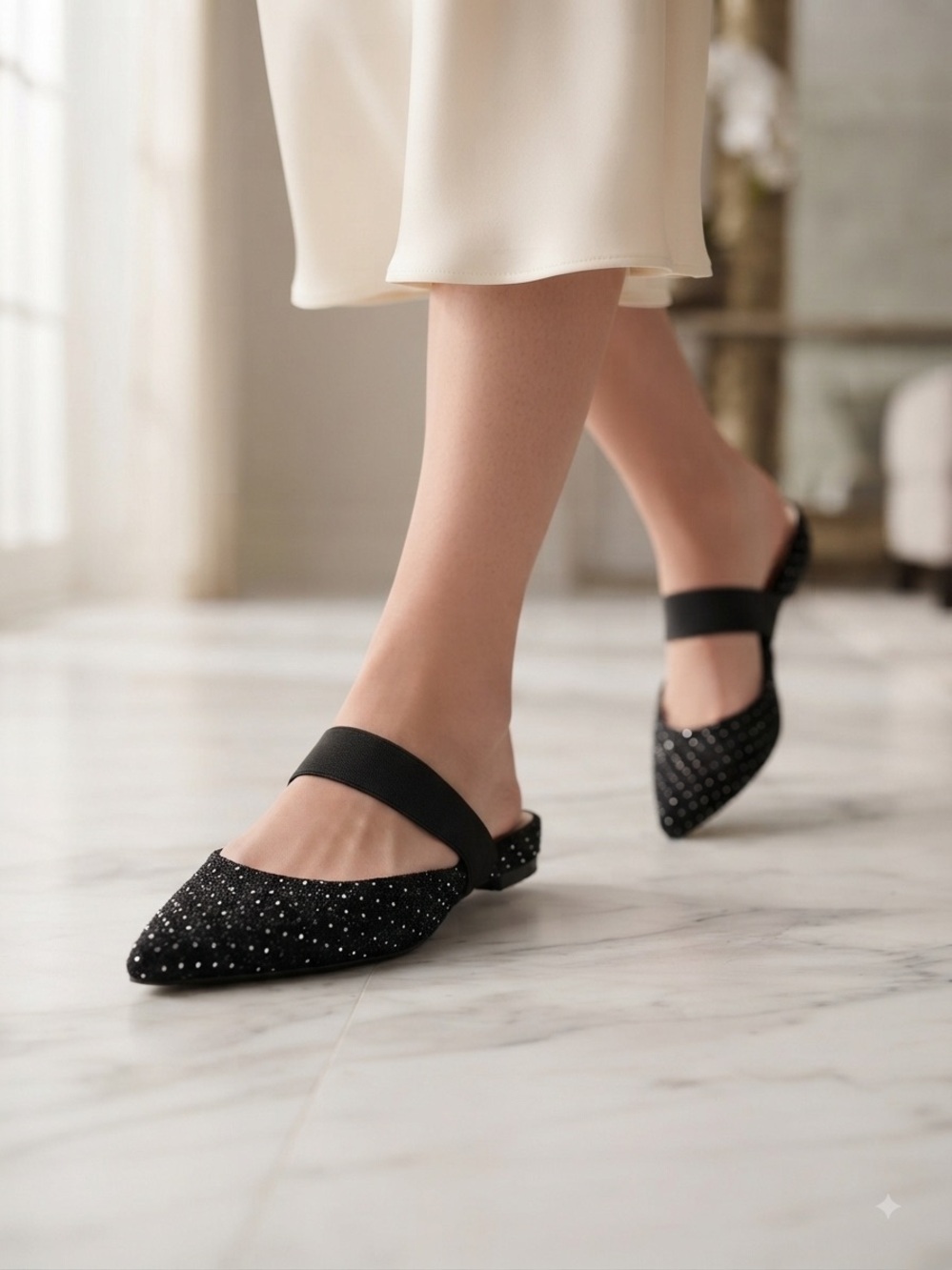 Kate Spade Marielle Mules Black Velvet Silver Glitter Polka Dot 8B